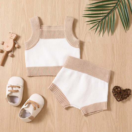 Sleeveless Solid Knitted Baby Set