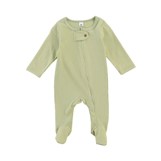 Spring Charm Solid Zipper Long Sleeve Romper for Baby Boys and Girls